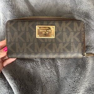 Michael Kors Gold and Brown Monogram Wallet